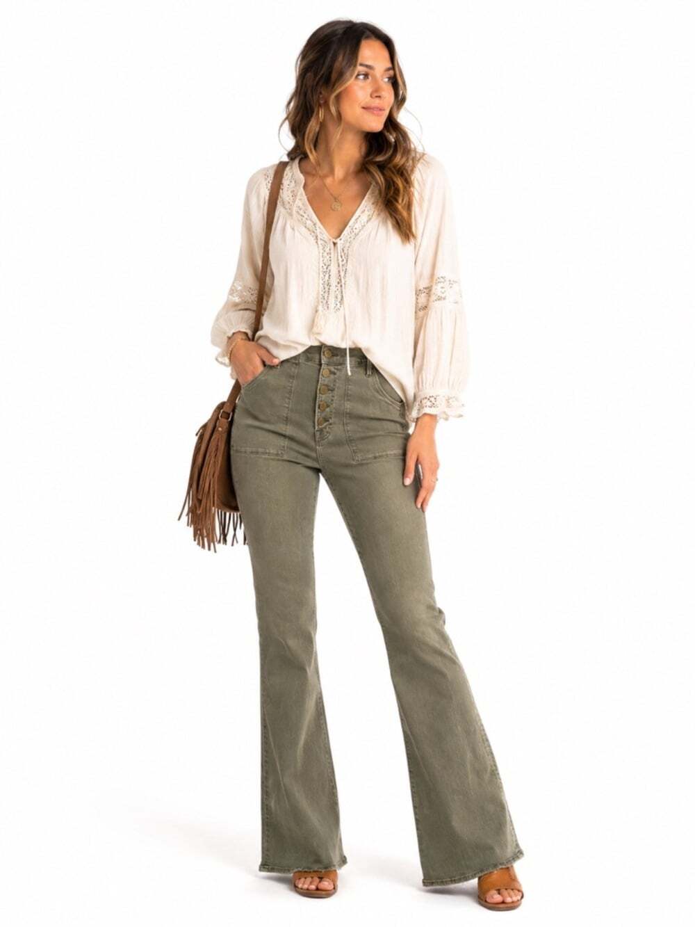 Frame Le Crop Flare Jeans Green Size 30 Button Fly High Rise Raw Hem Chiccore